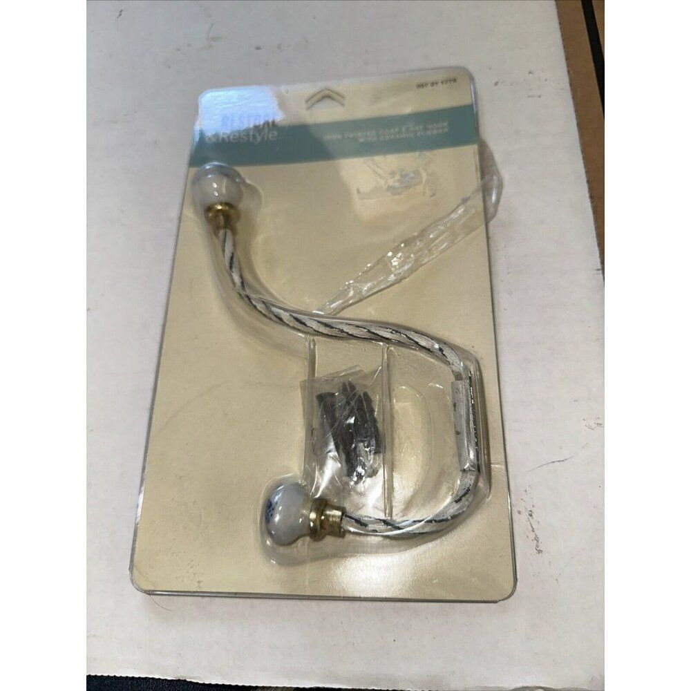 Restore & Restyle Classic Hardware Coat Hook Blue White Ceramic Metal Iron